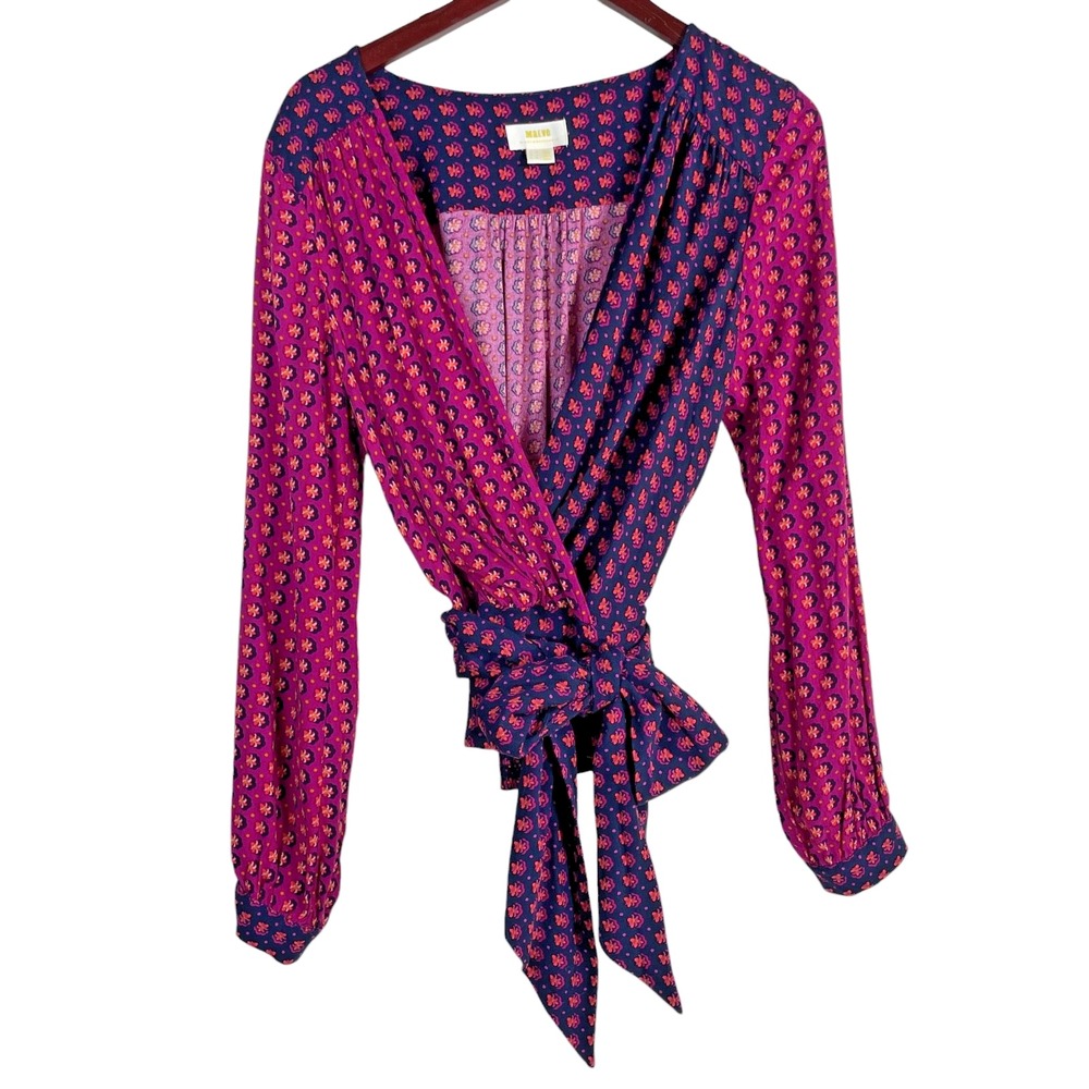Anthropologie Wrap Blouse in Magenta and Navy - Picture 6 of 12